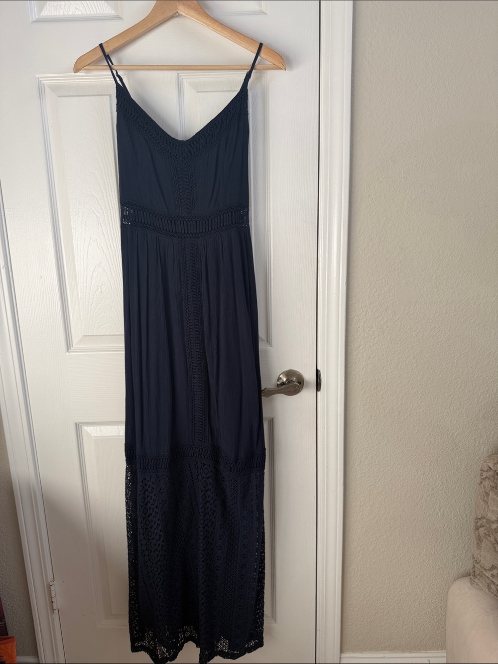 Abercrombie & Fitch Navy Crochet-Trim Maxi Dress - Picture 1 of 8